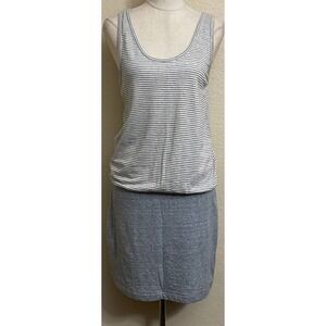 Lou & Grey Striped Linen Blend Blouson Tank Dress Grey White Small